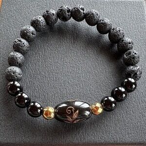 Obsidian, Lava stone & Hematite gemstone bracelet